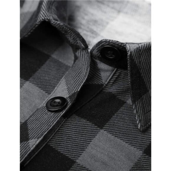 Womens Soft Stretchy Knit Plaid Shirts - Roll‎ Up Long Sleeve Collared Blouses - Picture 4 of 7